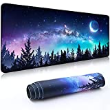 Desk Mat,Large Mouse Pad 35''×15.6''×0.12'' XXL Extended Gaming Mouse Pad Mat with Non-Slip Base Stitched Eges Mousepad for Computer,Office,Keyboard and Laptop - Forest Moon