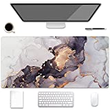 Pemlari Large Extended Gaming Mouse Pad (31.5x15.7 inch, 3 mm Thick) with Non-Slip Rubber Base, XXL Mouse Keyboard Water-Resistant Desk Mat, for Gaming Office Home Computer Laptop, Grey Gold Marble