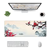 Sakura Watercolour Cherry Blossom Gaming Mouse Pad 31.5×11.8inch with Stitched Edges Extended Waterproof Desk Pads Non-Slip Rubber Base Large Keyboard Mat Computer Game Mousepad for Work/Office/Home