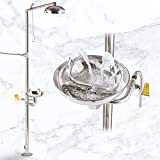 Stainless Steel Eyewash Shower Station Emergency Shower System Eye Wash Station with Covers Combination Shower Eye Wash and Face Wash Station Suguword