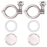 DERNORD 2 Pack Tri Clamp Sanitary Fitting Set SS304 Heavy Duty Tri Clamp Single Pin with End Cap and Silicone Gasket(1.5 Inch)