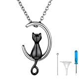 Richsteel Moon Cat Cremation Jewelry for Ashes Human Pets Stainless Steel Keepsake Urn Pendant with 18 Inch Rolo Chain Memorial Gift Waterproof