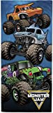 Monster Jam Team Up Kids Bath/Pool/Beach Towel - Features Grave Digger & Megalodon - Super Soft & Absorbent Cotton Towel, Measures 28 x 58 inches (Official Monster Jam Product)