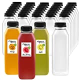16 oz. Plastic Clear Empty Bottles with Black Caps for Juice BPA Free Pack of 35