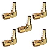 Boeray 5pcs 90 Degree Elbow Brass Hose Barb Fitting -1/4" Barb to 1/4" Male NPT Adapter