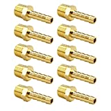 (10 Pack) Besosay 1/4 Inch Hose Barb to 1/4 Inch NPT Male Thread Fitting, Brass Quick Connector Coupler Adapter Reducer Air M Type Fitting, Quick-Connect Fitting