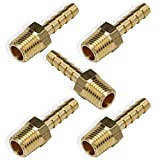 Boeray 5pcs Brass Hose Barb Fittings 1/4 Inch Barb to 1/4 Inch NPT Male Thread Air Hose Fitting Adapter