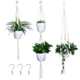 Macrame Plant Hanger, Plant Hangers Indoor Outdoor 3 Pack with Hooks Handmade Cotton Hanging Plant Holder Rope Plant Hanger with Beads and Tassels Macrame Hanging Planter Boho Flower Pots Holder