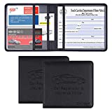 Car Registration and Insurance Card Holder - Wisdompro 2 Pack PU Leather Vehicle Glove Box Documents Organizer Auto Paperwork Wallet Case for Women Men Files, ID, Driver's License - Black and Black