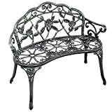 Giantex Outdoor Garden Bench Iron Patio Benches for Outdoors, Porch Bench Chair with Curved Legs Cast Aluminum Rose Antique Style, Green