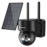 Solar Security Camera, 1080P PTZ Camera Outdoor Wireless, Rechargeable Battery & Solar Powered Security Camera, Color Night Vision 2.4GHz WiFi Cameras, Human Detection with Spotlight, by Cococam