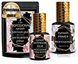 Extra Strong Eyelash Extension Glue 5 ml and Primer 15 ml Set - 1 Sec Dry - Up to 8 Weeks - Latex Free & Waterproof - Black Professional Lash Adhesive - Eyelash Extensions Supplies - by le vent