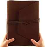 Large Genuine Leather Expedition Journal/Sketchbook with Gift Box - 380 Pages - 9" x 12" - Vintage Style - Rich Dark Brown