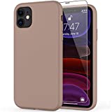 DEENAKIN iPhone 11 Case with Screen Protector,Soft Liquid Silicone Gel Rubber Bumper Cover,Slim Fit Shockproof Protective Phone Case for iPhone 11 6.1" Light Brown