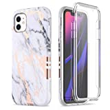 SURITCH Marble iPhone 11 Case, [Built-in Screen Protector] Full-Body Protection Hard PC Bumper + Glossy Soft TPU Rubber Gel Shockproof Cover Protective Case for iPhone 11 6.1 inch (Gold Marble)