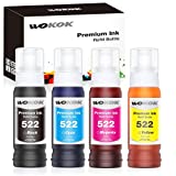 WOKOK Compatible Refill Ink Bottles for EcoTank 522 T522 T522520-S for use with EcoTank ET-2720 ET-2800 ET-2803 ET-4700 Printers (Black, Cyan, Magenta, Yellow) Not Sublimation Ink