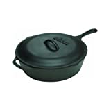 Lodge 3 Quart Cast Iron Deep Skillet with Lid. Covered Cast Iron Skillet for Deep Frying and and Bread Baking.