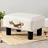 Small Foot Stool with Handle, Beige PU Leather Short Foot Stool Rest, Rectangle Storage Foot Stools Ottoman with Plastic Legs, Padded Footstool Small Step Stool for Living Room, Office, Desk, Patio