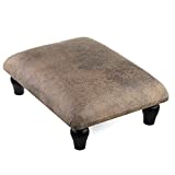 Small Foot Stool Ottoman with Stable Wood Legs Upholstered Footstool Padded Foot Rest Step Stool for High Beds Seat Chair Couch Sofa Patio Bedroom Living Room Office (5.9" H-Shallow Brown)