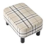 IBUYKE 16.54" Small Footstool, Linen Fabric Pouf, with Padded Seat Pine Wood Legs and Padded Rectangular Stool, for Living Room Bedroom, Stripe RF-BD215