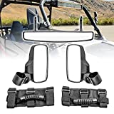 WSays 15" Wide Center View Mirror for 2" roll Bar & UTV Right & Left Side View Mirrors with 1.5"-2" Adjustable Clamp & Grab Handle Set Compatible with Can-Am Polaris UTV Honda Talon Kawasaki Kubota