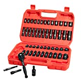 LLNDEI 1/4Drive Impact Socket Set, 52 PCS Mechanic Tool Set with 72-Tooth Ratchet & Adapter, CR-V, Metric and SAE Sockets with Storage Tool Kit for Household & Automotive Repair & DIY Project