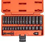 NEIKO 02481A 1/4" Drive Impact Socket Set, 30 Piece, Metric Sizes 4  15 MM, Deep and Shallow Sockets, Chrome Vanadium Steel, 3/8 to 1/4 Reducer, Hex Shank Socket Impact Adapter, Socket Wrench Set