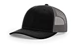 Richardson 112 Mesh Back Trucker Cap Snapback Hat, Black / Charcoal, Adjustable