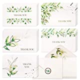 100 Greenery & Gold Foil Thank You Cards w/Envelopes & Stickers, Bulk Boxed Set Assortment of Watercolor Green Leaves Floral Notes, Assorted Botanical Cards Pack for Wedding/Baby Shower