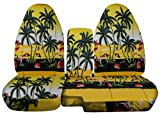 Totally Covers Compatible with 2004-2012 Ford Ranger/Mazda B-Series Hawaiian Truck Seat Covers (60/40 Split Bench) w Center Console/Armrest: Yellow w Palm Tree (4 Prints)