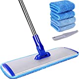 18" Professional Microfiber Mop Floor Cleaning System, Flat Mop with Stainless Steel Handle, 4 Reusable Washable Mop Pads, Wet and Dust Mopping for Hardwood, Vinyl, Laminate, Tile Cleaning