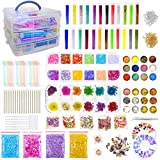 Catcrafter Resin Decoration Accessories Art Kit - All in One Package Jewelry Making Supplies for Beginners with Dried Flowers Mica Powder Gold Foil Flakes Craft Glitter Nail Gems DIY