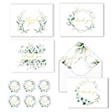 100 Eucalyptus Gold Foil Thank You Cards Bulk -- Blank Note Cards with Greenery Envelopes – Include Stickers, Perfect for Wedding,Baby Shower, Bridal Shower and All Occasions