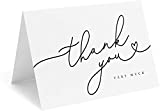 Bliss Collections Black Script Heart Thank You Cards with Kraft Envelopes, Pack of 25, 4x6 Folded, Tented, Bulk, Perfect for: Wedding, Bridal Shower, Baby Shower, Birthday, or just to say thanks!