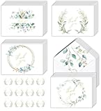 100 Bulk Eucalyptus & Gold Foil Thank You Cards- 4 Designs of Watercolor Green Leaves Floral, Blank Inside with Matching Envelopes & Stickers. Perfect for Baby Shower, Wedding, Business & Much More.