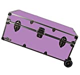 C&N Footlockers Happy Camper Trunk with Wheels - Camping Storage Chest - Durable with Lid Stay - 32 x 18 x 13.5 Inches (Lilac)