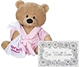 Get Well Teddy Bear for Girls & Women | Pink Robe with Get Well Soon Embroidered Blanket | Get Well Soon Card