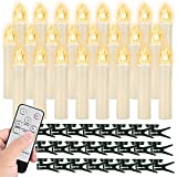 24PCS LED Flameless Taper Candles Flickering with Remote Timer, Battery Operated Waterproof Christmas Tree Candles, Warm White Window Candles Lights, Perfect for Christmas, Home Decoration (Ivory)