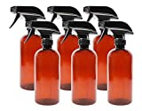 Cornucopia 16oz Amber PLASTIC Spray Bottles w/ Heavy Duty Mist & Stream Sprayers & Chalkboard Labels (6-pack); PET #1 Plastic Bottles, BPA-free, Use for DIY Cleaning, Kitchen, Hair Etc