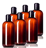 8oz Plastic Amber Bottles (6 Pack) BPA-Free Squeeze Containers with Disc Cap, Labels Included