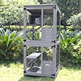 Cat Cage Wooden Indoor Outdoor Cat House Large Enclosure with Run on Wheels 70.9" Upgraded Version Catio with Reinforcement Strip,Waterproof Roof (Grey)