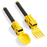 Dinneractive Utensil Set for Kids – Yellow Firefighter Themed Fork and Spoon for Toddlers and Young Children – 2-Piece Set