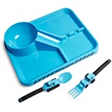 Dinneractive Dining Set For Kids - 3 PC Construction Themed Dinnerware - Tractor Utensils - Toddler Plates - Baby Dishes