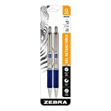 Zebra Pen G-402 Stainless Steel Retractable Gel Ink Pen, Premium Metal Barrel, Fine Point, 0.5mm, Blue Ink, 2-Pack (49922)