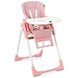 INFANS 4 in 1 High Chair–Booster Seat, Convertible Highchair w/Adjustable Height and Recline,Removable Tray,DetachableCushion, Installation-Free,Simple Fold for Baby, Infant& Toddler (Pink)
