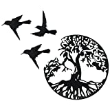 11X11 Inches Tree of Life and 3 Birds Metal Wall Art Hanging Home Dining Room Decor Living Room Bedroom Signs Wall Personalized Decorations Wrought Iron Ornament (Black)