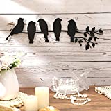 Metal Bird Wall Art 5 Birds on the Branch Wall Decor Leaves with Birds Metal Sculpture Bird Silhouette Metal Ornament Branch Wall Hanging Sign for Balcony Garden Home Indoor Outdoor Decoration