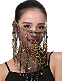 Women Belly Dance Face Veil with Beads Sequins Halloween Genie Costume Accessory Black