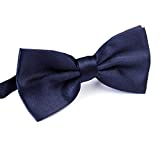 AWAYTR Men's Pre Tied Bow Ties for Wedding Party Fancy Plain Adjustable Bowties Necktie (Dark Navy Blue)