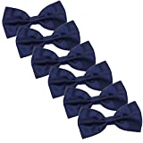 6PCS Men's Bow Tie for Wedding Party - Solid Color Adjustable Pre Tied Bowties (Dark Navy Blue)